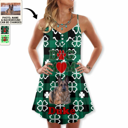 St Patrick's Day Dog Mom Love Heart Custom Photo Pesonalized - V-neck Sleeveless Cami Dress - Personalized Photo Gifts - Owl Ohh