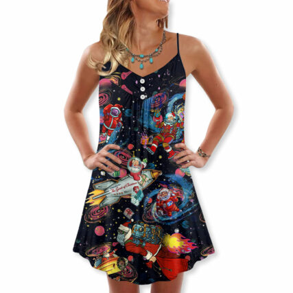 Christmas Santa In The Space - V-neck Sleeveless Cami Dress - Owl Ohh - Owl Ohh