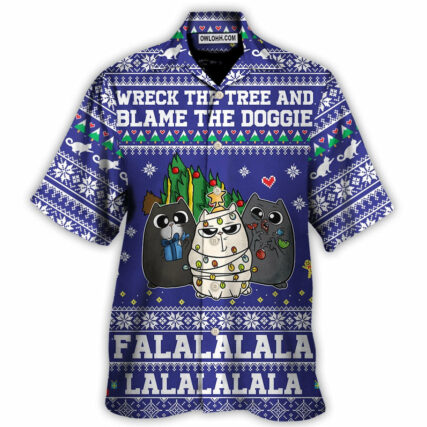 Cat Wreck The Tree Meowy Christmas Style - Hawaiian Shirt - Owl Ohh - Owl Ohh