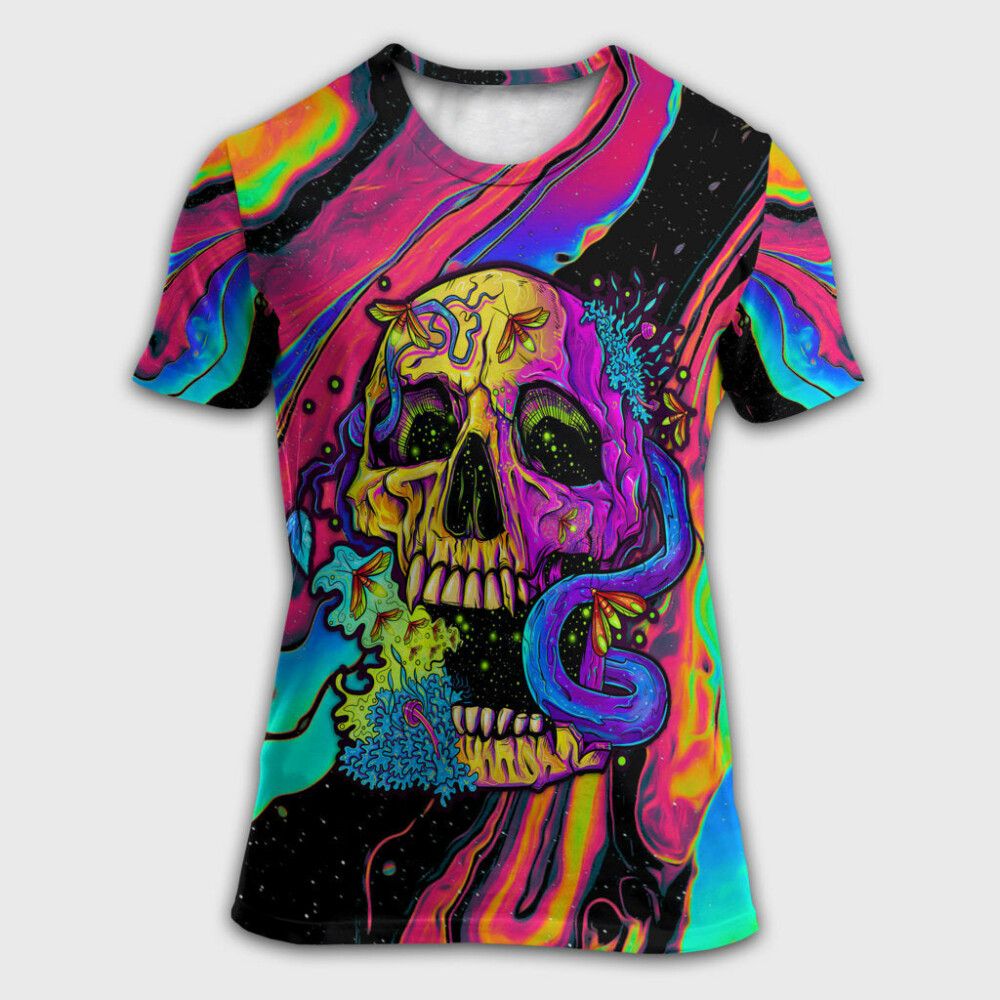 Skull And moth Night Butterfly Neon Style - Round Neck T-shirt - Owl Ohh - Owl Ohh