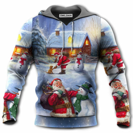 Christmas Santa Love Snowman In The Village Gift For Xmas - Hoodie - Owl Ohh - Owl Ohh