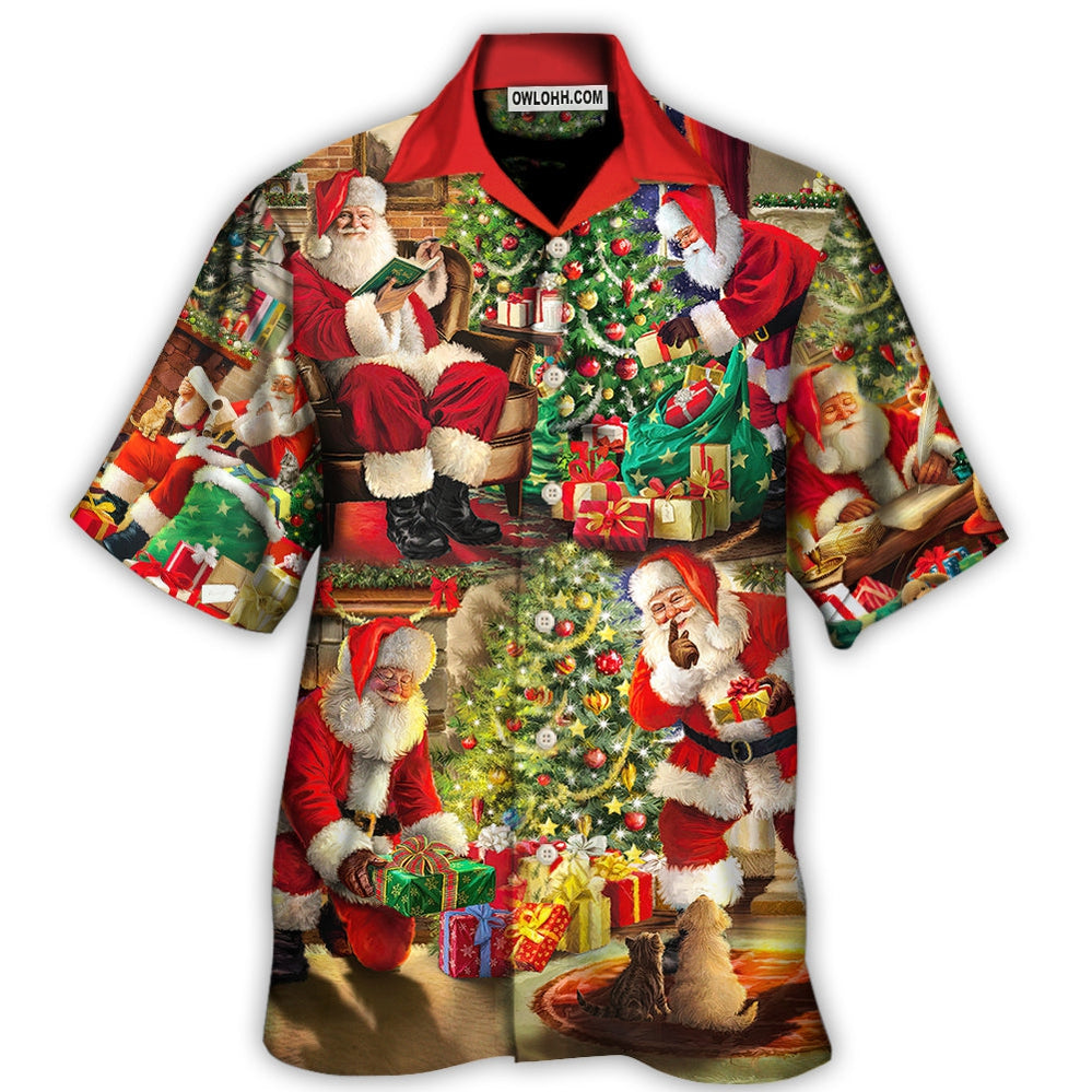 Christmas Santa Claus Story Gift For Xmas Painting Style - Hawaiian Shirt - Owl Ohh - Owl Ohh