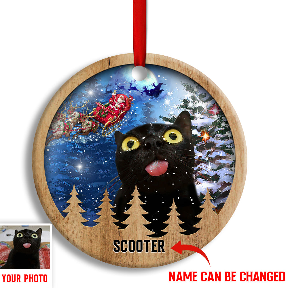 Christmas Black Cat Funny Love Xmas Light Decor Tree Hanging Custom Photo Personalized - Circle Ornament - Owl Ohh - Owl Ohh