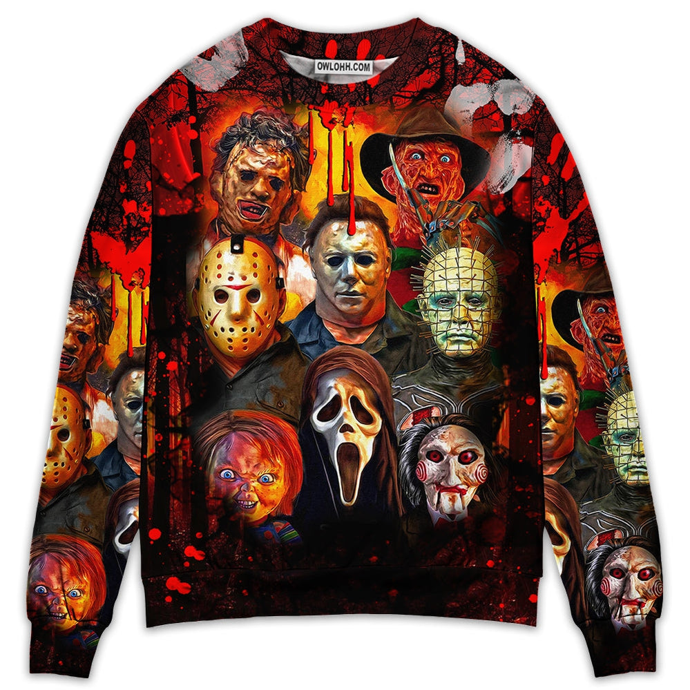 Halloween Horror Movie Characters Blood Scary - Sweater - Ugly Christmas Sweaters - Owl Ohh - Owl Ohh