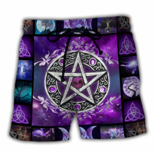 Wicca Witch Vibes Purple Pentagram - Beach Short - Owl Ohh - Owl Ohh