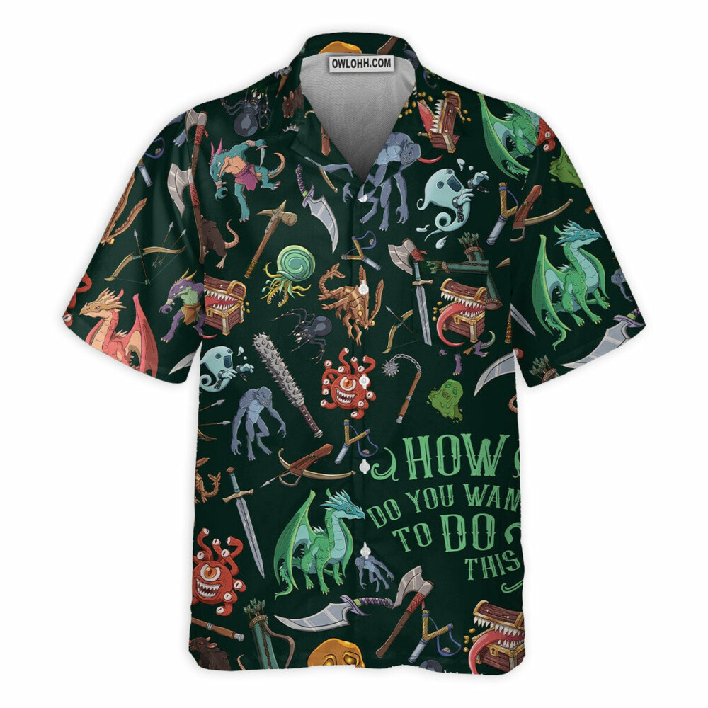 DnD Monsters & Weapons Pattern - Hawaiian Shirt - Owl Ohh - Owl Ohh