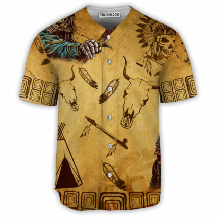 Skull Native Skull War - Baseball Jersey - Owl Ohh - Owl Ohh