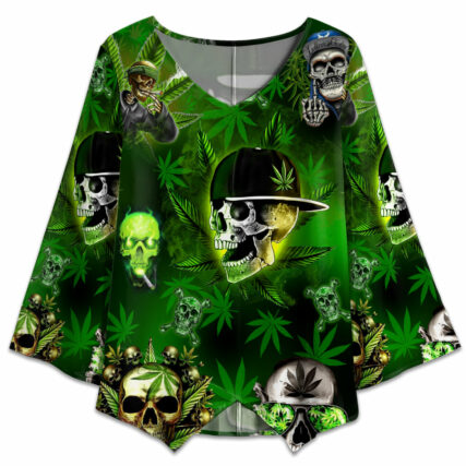 Skull Let's Get High Green Lighting - V-neck T-shirt - Owl Ohh - Owl Ohh