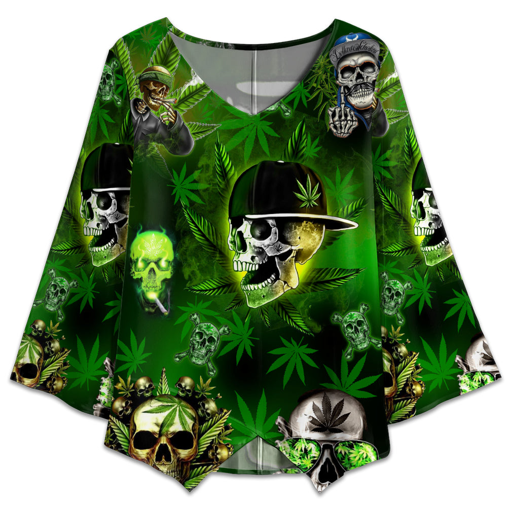 Skull Let's Get High Green Lighting - V-neck T-shirt - Owl Ohh - Owl Ohh