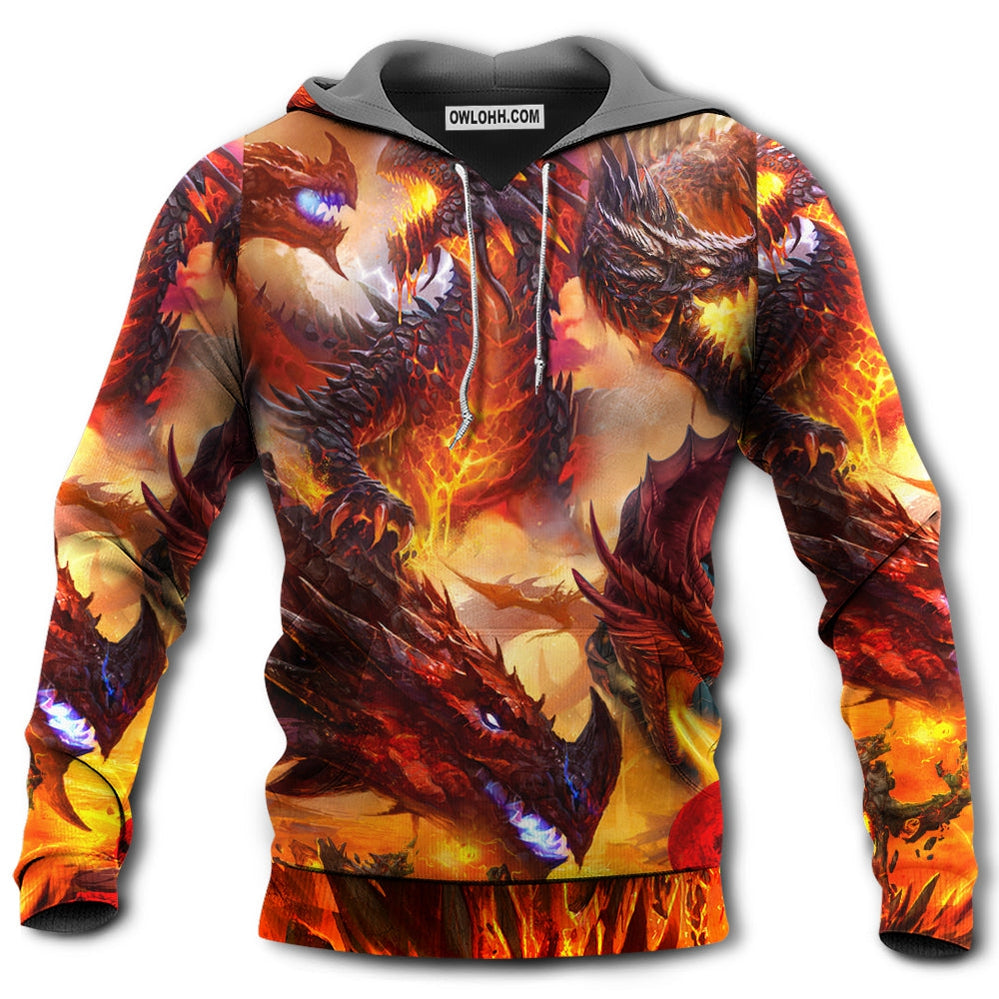 Dragon Red Skull Fire Art Style - Hoodie - Owl Ohh - Owl Ohh