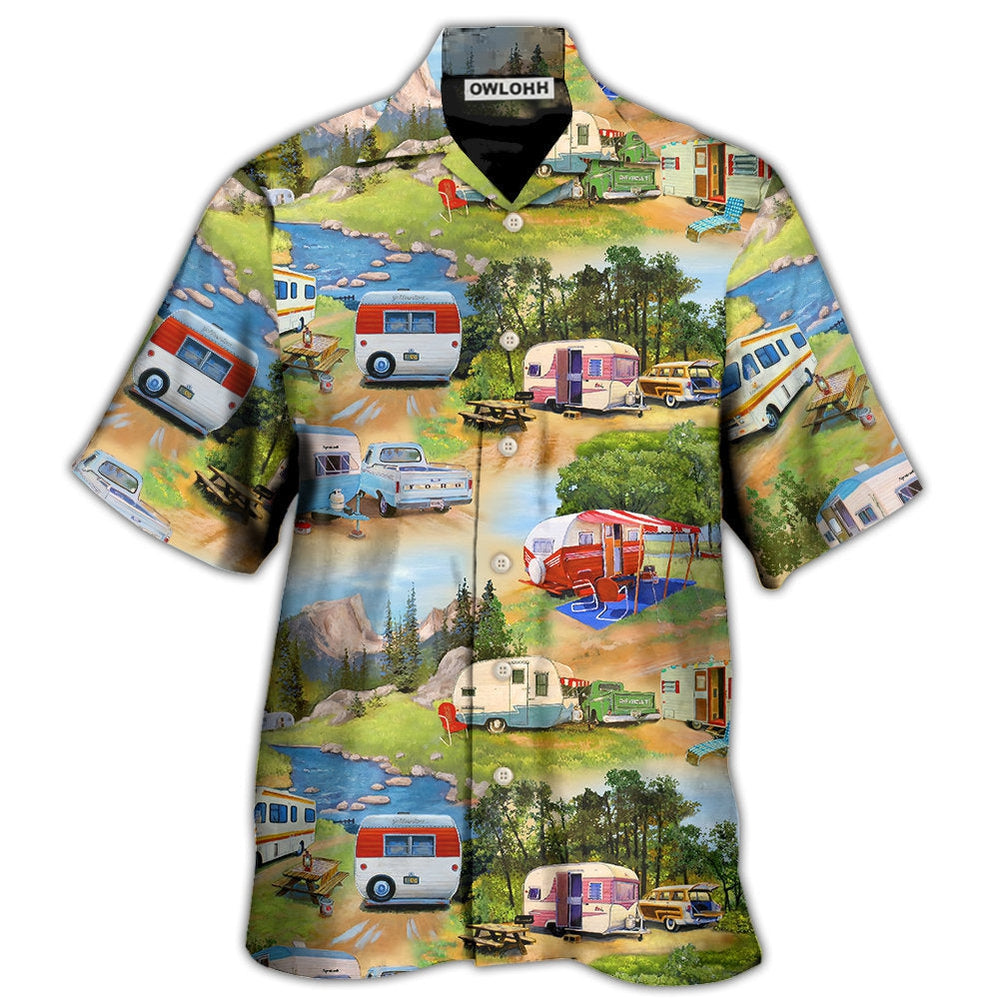 Camping Vintage Caravans Happy Life - Hawaiian Shirt - Owl Ohh - Owl Ohh
