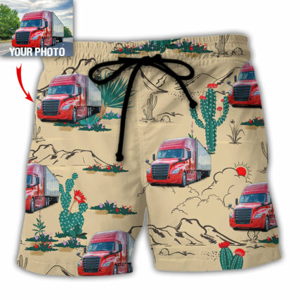 Truck Semi-Trailer Cactus Truck Desert Custom Photo - Beach Short - Owl Ohh - Owl Ohh
