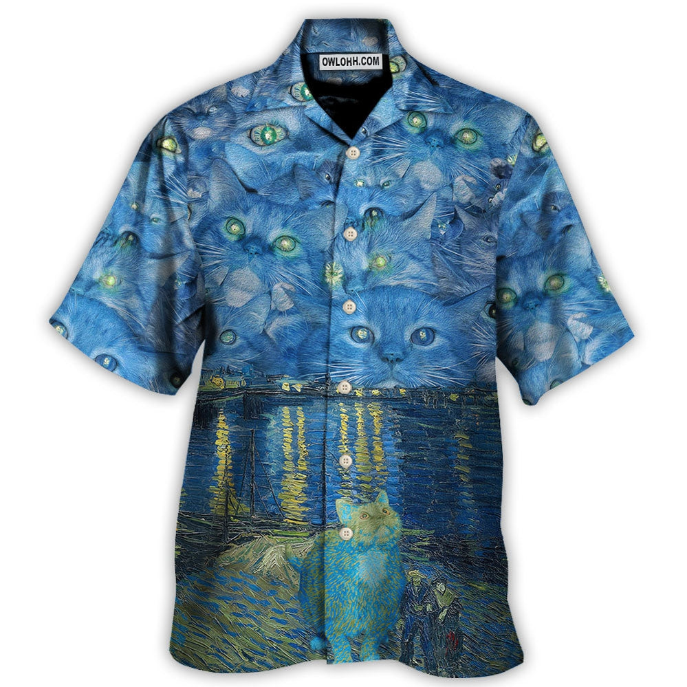 Cat Starry Night Art - Hawaiian Shirt - Owl Ohh - Owl Ohh