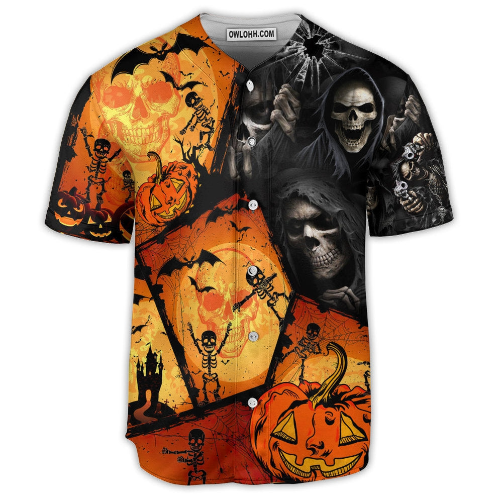 Skull Pumpkin Scary Halloween - Baseball Jersey - Owl Ohh - Owl Ohh