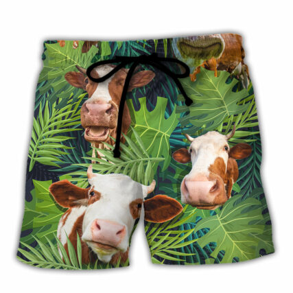 Cow Face Troll Funny Lover Cattle Tropical Style - Beach Short - Owl Ohh - Owl Ohh