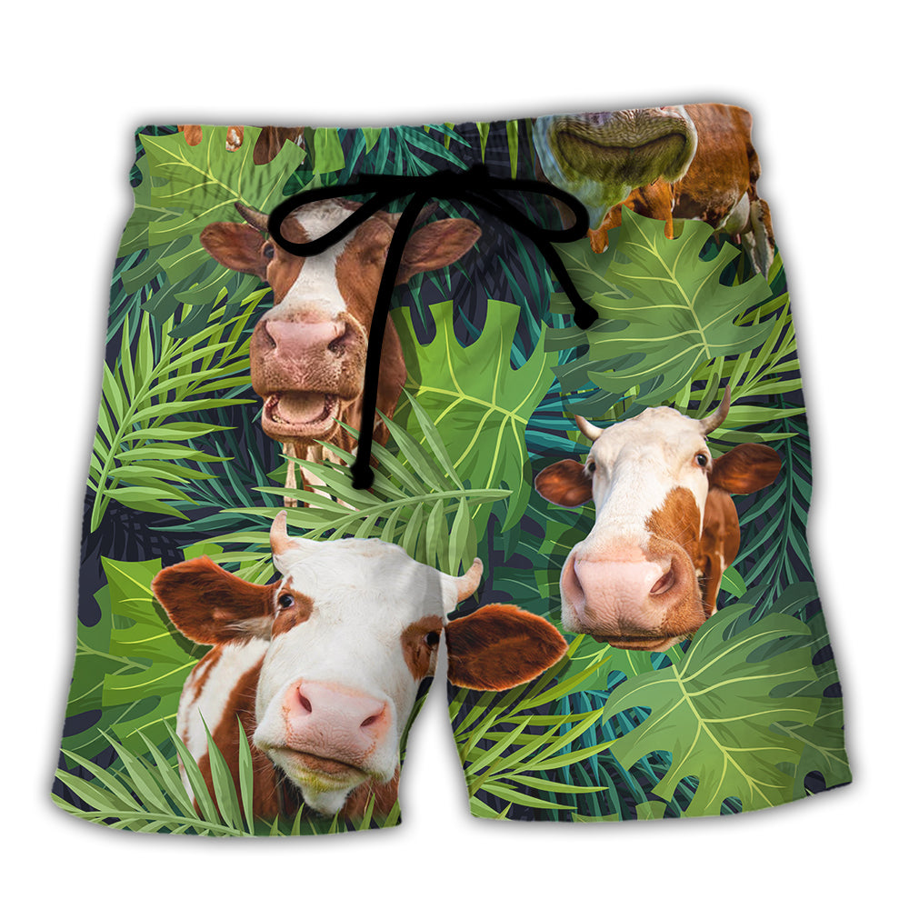 Cow Face Troll Funny Lover Cattle Tropical Style - Beach Short - Owl Ohh - Owl Ohh