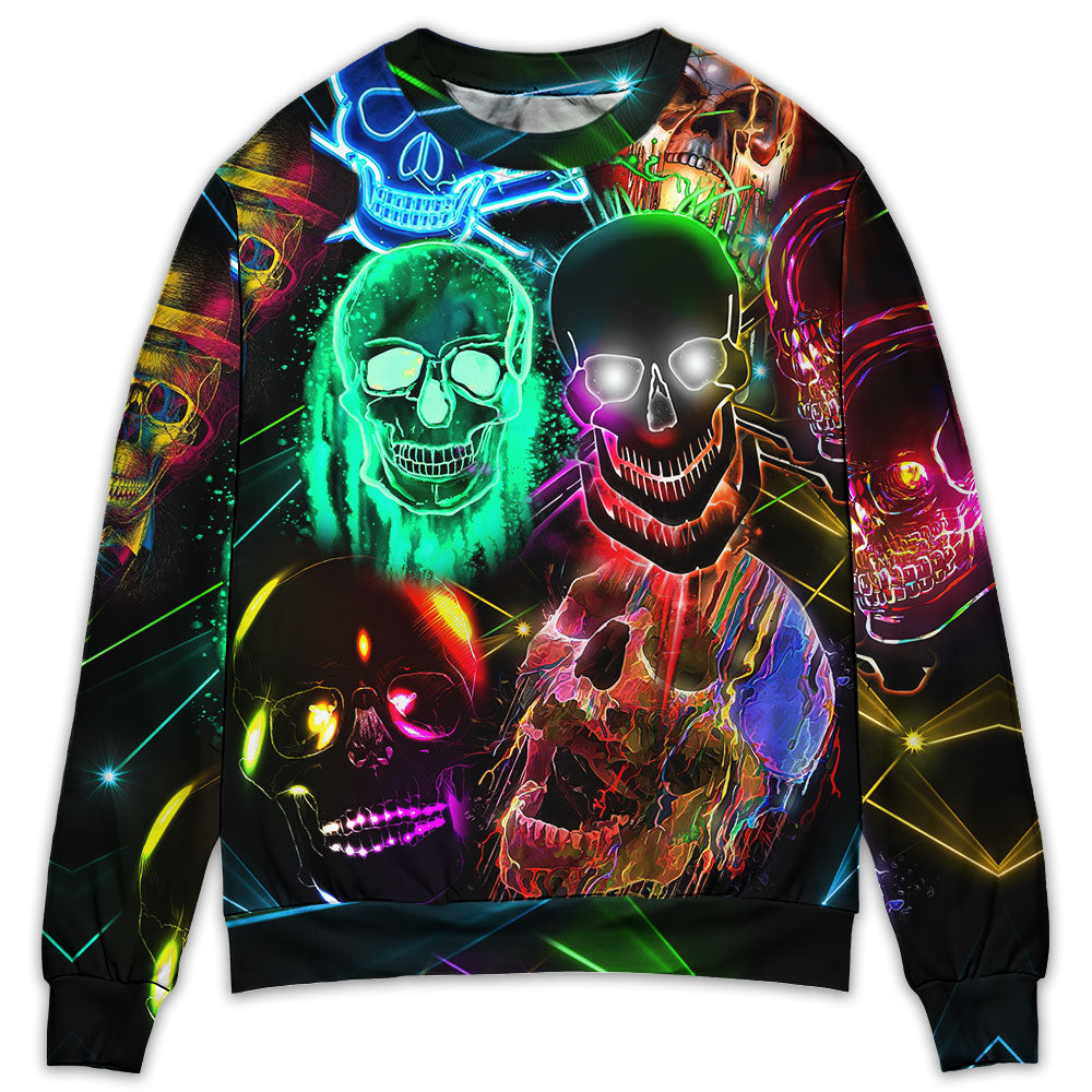 Skull Glowing Neon Light - Sweater - Ugly Christmas Sweaters - Owl Ohh - Owl Ohh