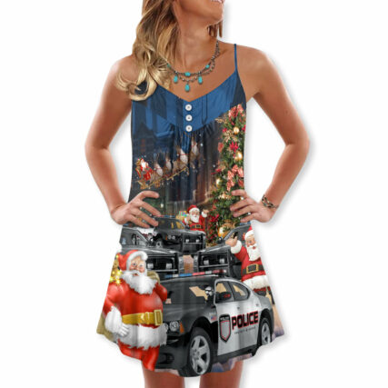 Christmas Santa Police Car Merry Xmas - V-neck Sleeveless Cami Dress - Owl Ohh - Owl Ohh