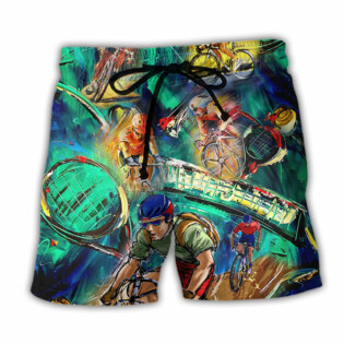 Cycling And Tennis Lover Abstract Painting - Beach Short - Owl Ohh - Owl Ohh