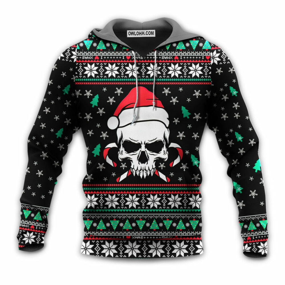 Christmas Skull Wearing Santa Claus Hat And Sweat Candy - Hoodie - Owl Ohh - Owl Ohh