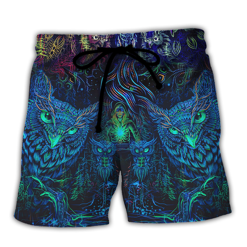 Owl And Witch Darkness Colorful - Beach Short - Owl Ohh - Owl Ohh