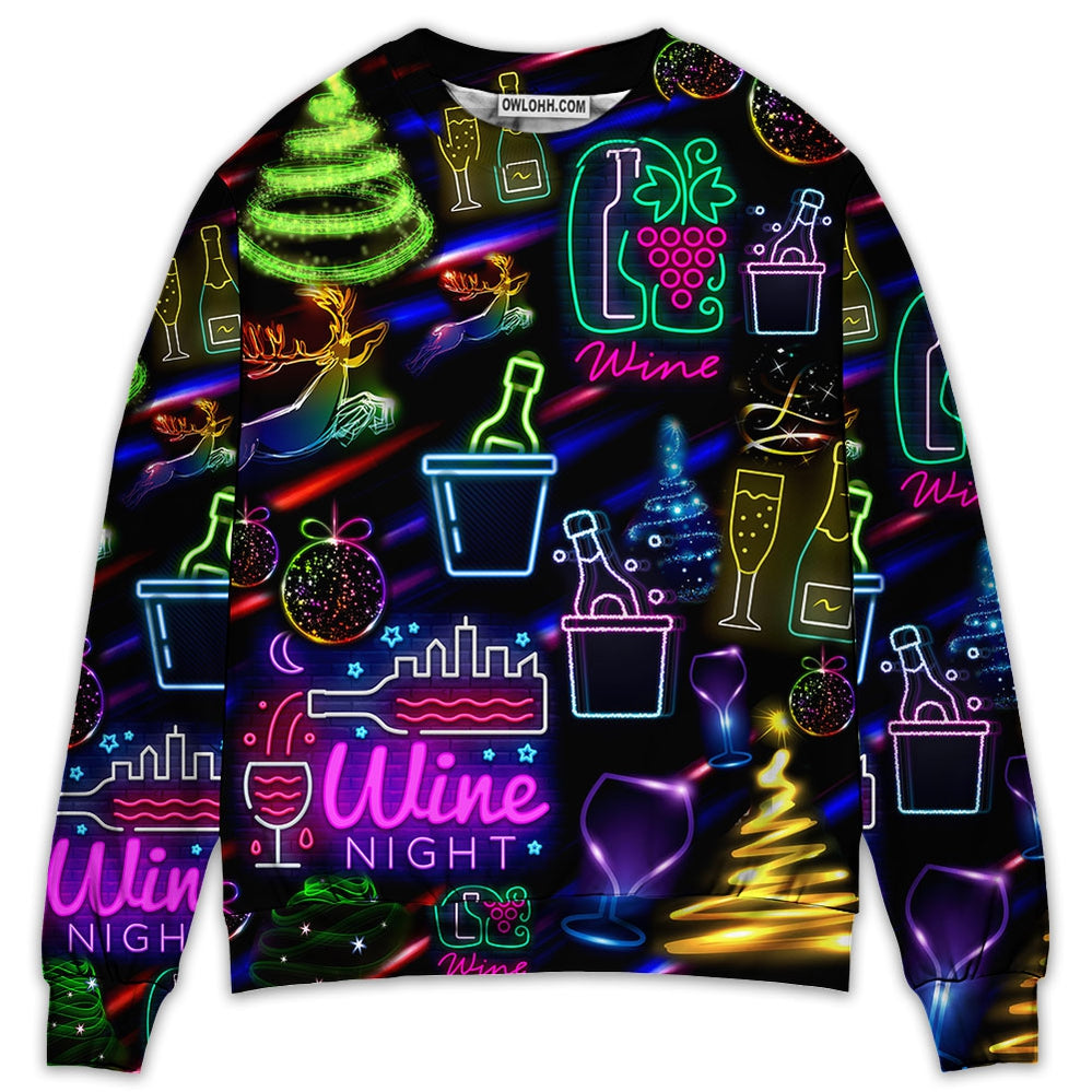 Wine Christmas Neon Art Drinking - Sweater - Ugly Christmas Sweaters - Owl Ohh - Owl Ohh