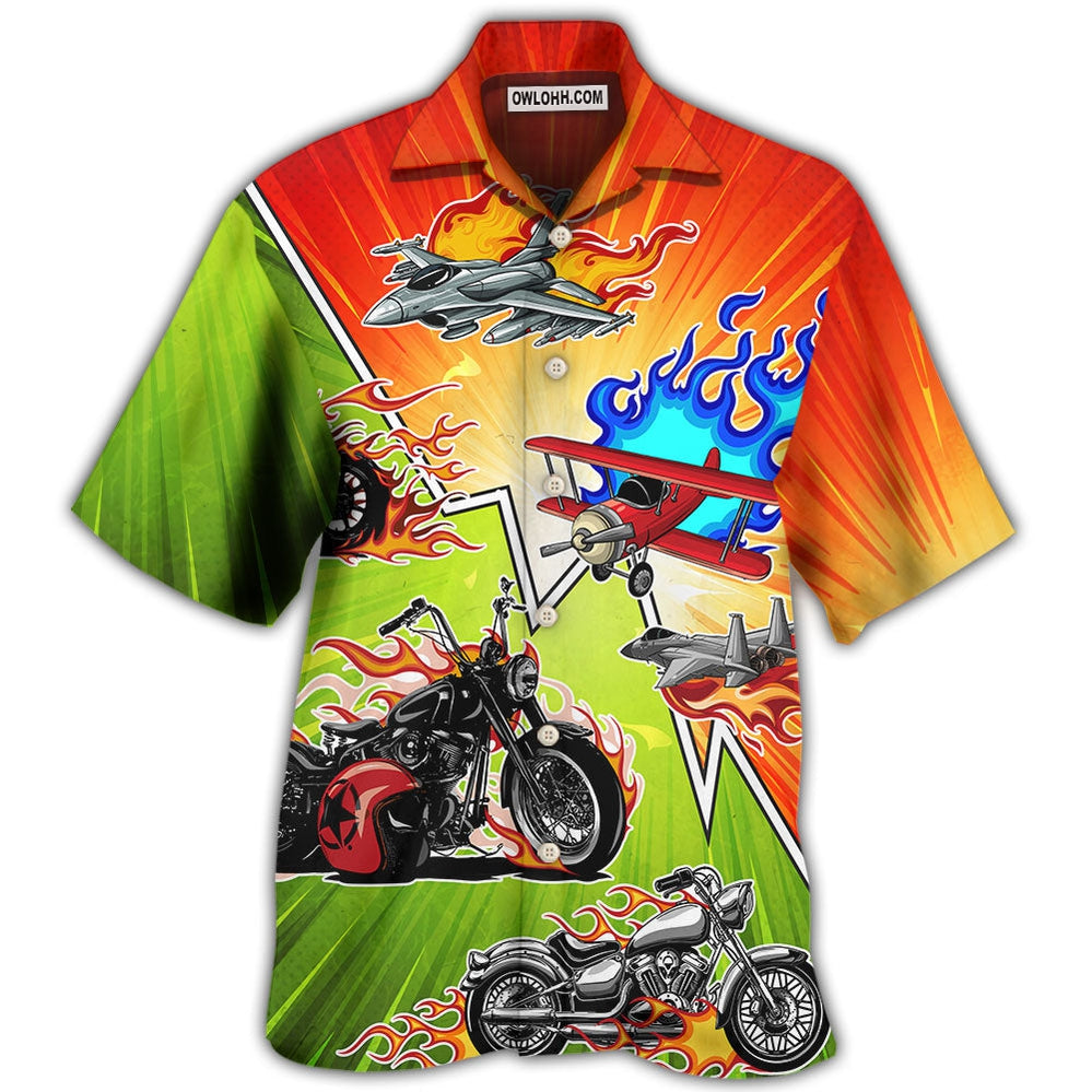 Motorcycle I Like Motorcycles And Airplanes - Hawaiian Shirt - Owl Ohh - Owl Ohh