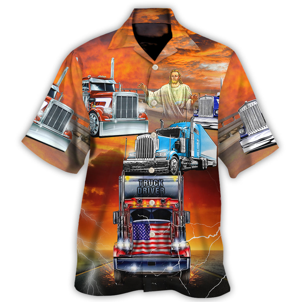 Truck Driver Jesus Bless In The Sunset - Hawaiian Shirt - Owl Ohh-Owl Ohh