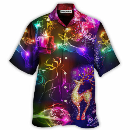 Christmas Reindeer Neon Light Bright - Hawaiian Shirt - Owl Ohh - Owl Ohh