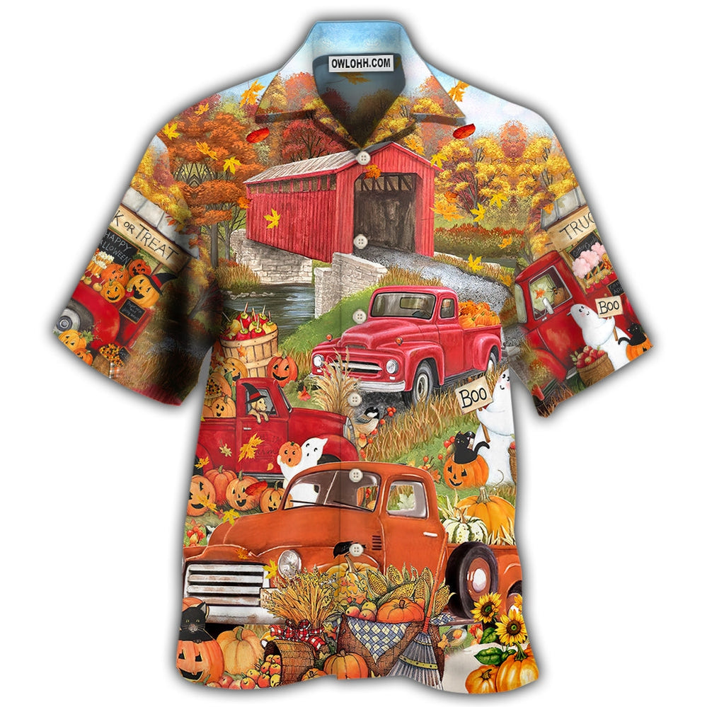 Halloween Truck With Pumpkin In Town - Hawaiian Shirt - Owl Ohh - Owl Ohh