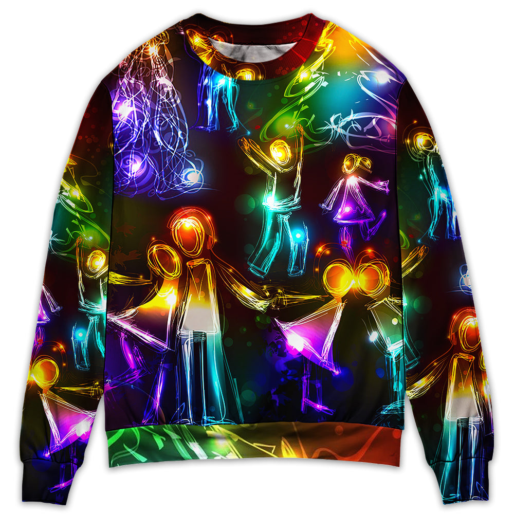 Christmas Family Happy Love Tree Neon Light Style - Sweater - Ugly Christmas Sweaters - Owl Ohh - Owl Ohh