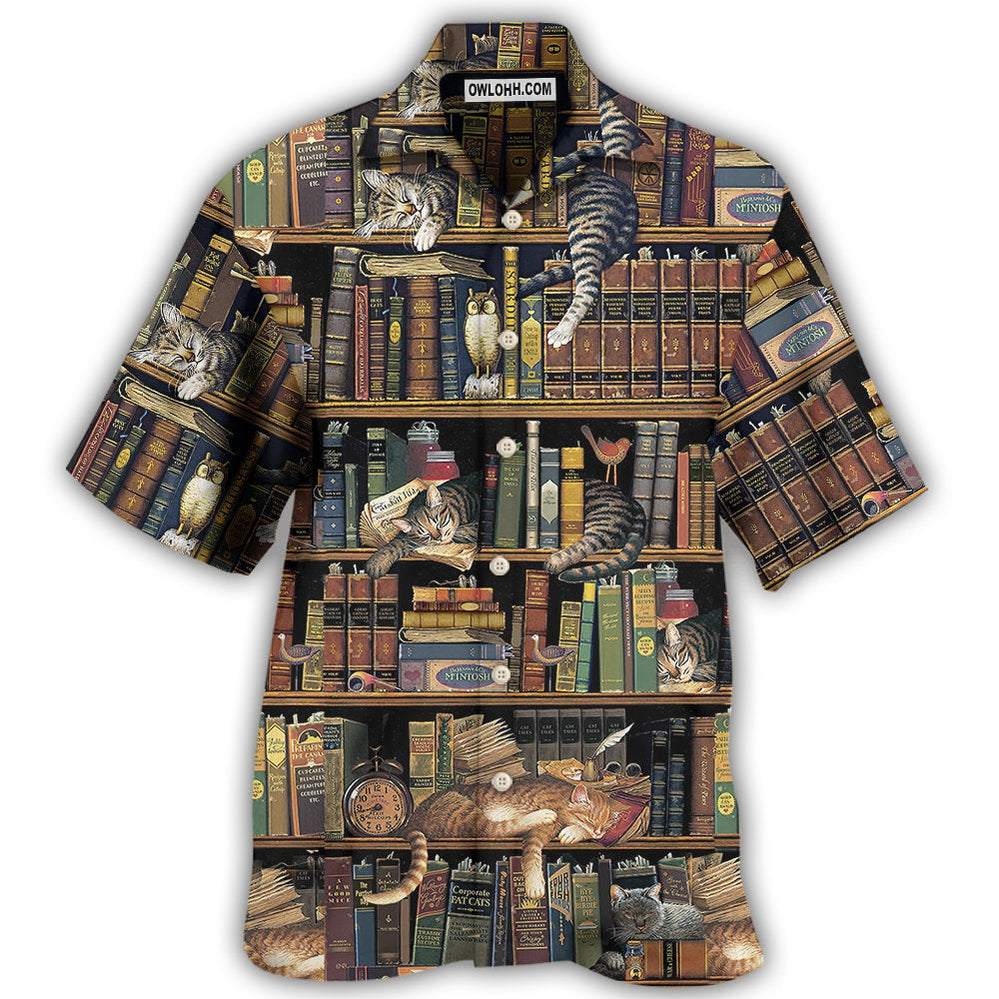 Book And Cat Vintage - Hawaiian Shirt - Owl Ohh - Owl Ohh