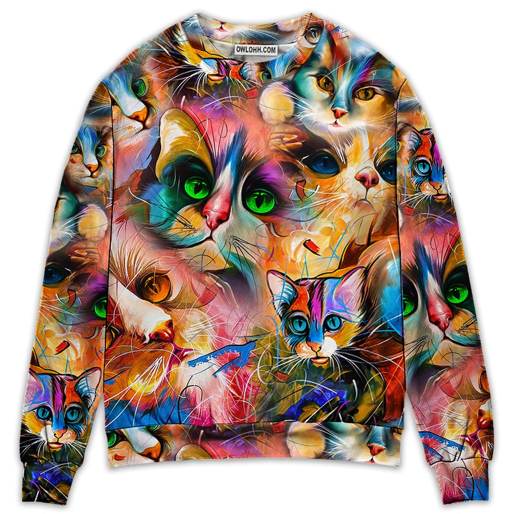 Cat Art Lover Cat Colorful Mixer Style - Sweater - Ugly Christmas Sweaters - Owl Ohh - Owl Ohh