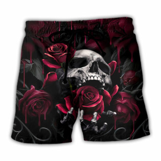 Skull Rose Blood Dark Screaming - Beach Short - Owl Ohh - Owl Ohh
