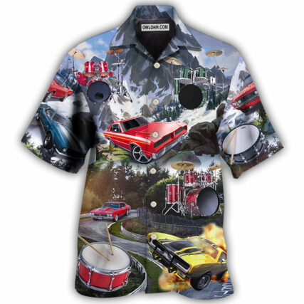 Car Muscle Car And Drum Racing Music Lover - Hawaiian Shirt - Owl Ohh - Owl Ohh