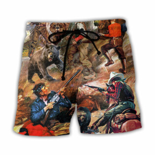 Hunting Bear Cow Boy Cool Art Style - Beach Short - Owl Ohh - Owl Ohh