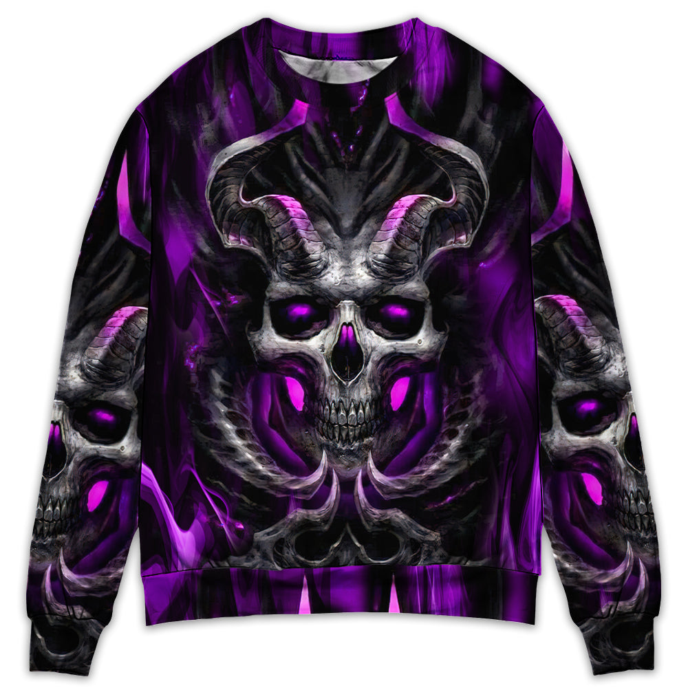 Skull Dark Purple Fire Lighting - Sweater - Ugly Christmas Sweaters - Owl Ohh - Owl Ohh