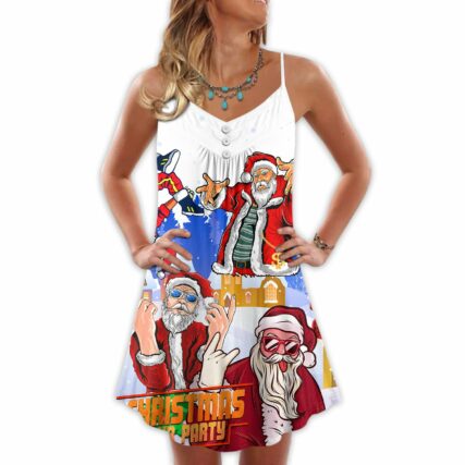 Christmas Santa Dances Like A Star - V-neck Sleeveless Cami Dress - Owl Ohh - Owl Ohh
