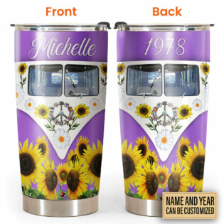 Hippie Van Purple With Sunflowers Personalized - Tumbler - Owl Ohh - Owl Ohh