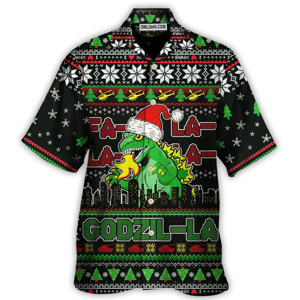 Christmas Godzila Falalalala Xmas - Hawaiian Shirt - Owl Ohh for men and women, kids - Owl Ohh