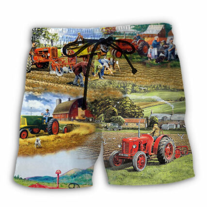 Tractor Farm Tractor Painting Art - Beach Short - Owl Ohh - Owl Ohh