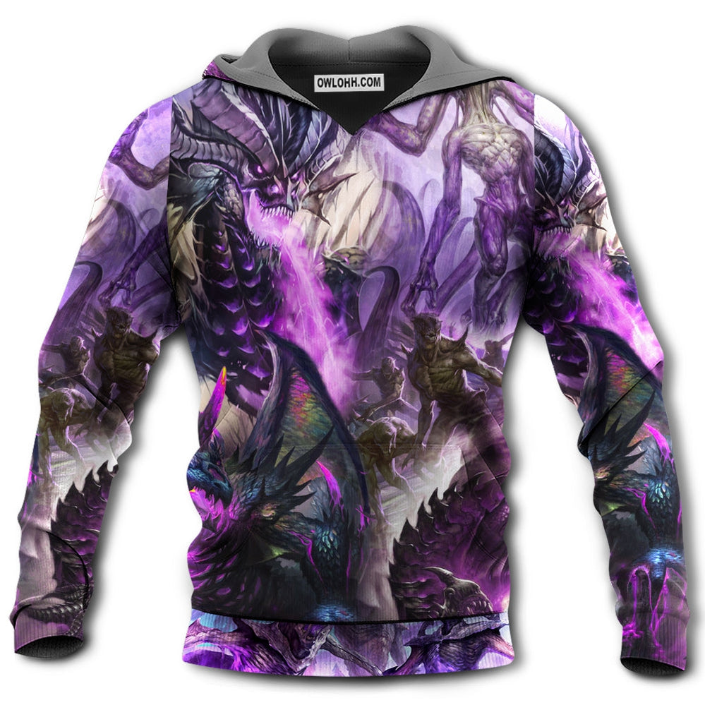 Dragon Purple Skull Monster Lightning Fight Art Style - Hoodie - Owl Ohh - Owl Ohh
