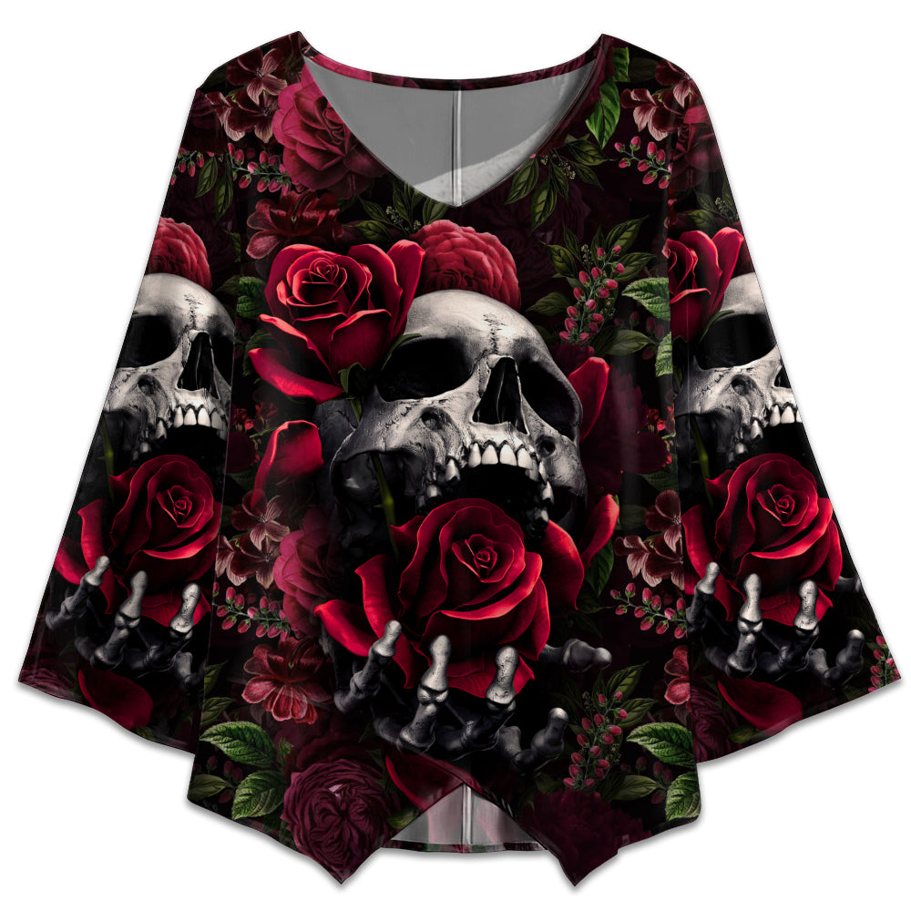 Skull Rose Dark Screaming - V-neck T-shirt - Owl Ohh - Owl Ohh