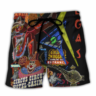 Gambling Vintage Casino Neon Signs At Night - Beach Short - Owl Ohh - Owl Ohh