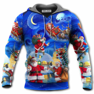 Christmas Santa Claus In The Town Magic Night Art Style - Hoodie - Owl Ohh - Owl Ohh