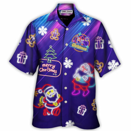 Christmas Santa Neon Light Xmas Party - Hawaiian Shirt - Owl Ohh - Owl Ohh