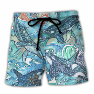 Shark Jumping In The Ocean Stained Glass - Beach Short - Owl Ohh - Owl Ohh