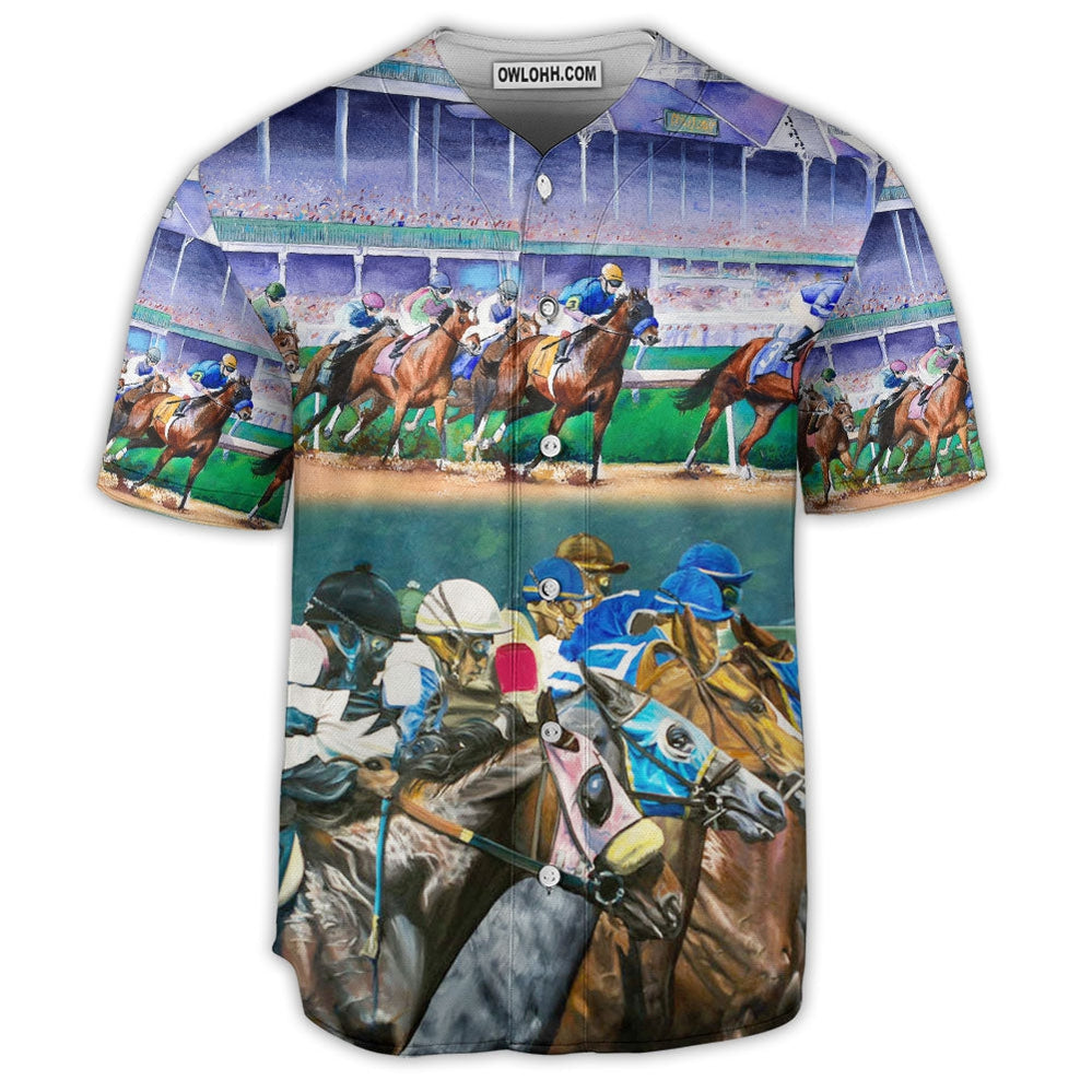 Horse Racing Art Horse Lover - Baseball Jersey - Owl Ohh - Owl Ohh