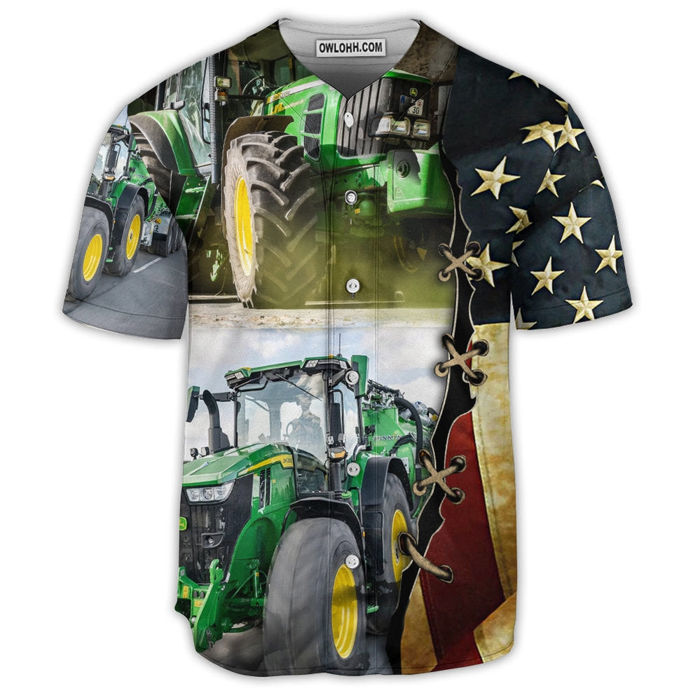 Tractor Independence Day Green Tractor US Flag - Baseball Jersey - Owl Ohh - Owl Ohh