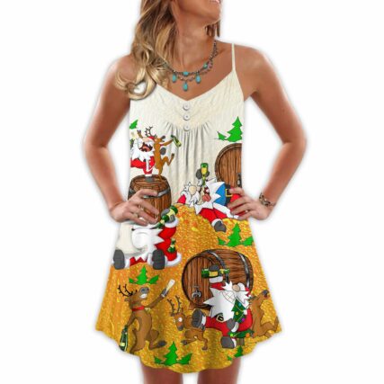 Christmas Santa Claus Drunk Beer Funny Happy Xmas - V-neck Sleeveless Cami Dress - Owl Ohh - Owl Ohh
